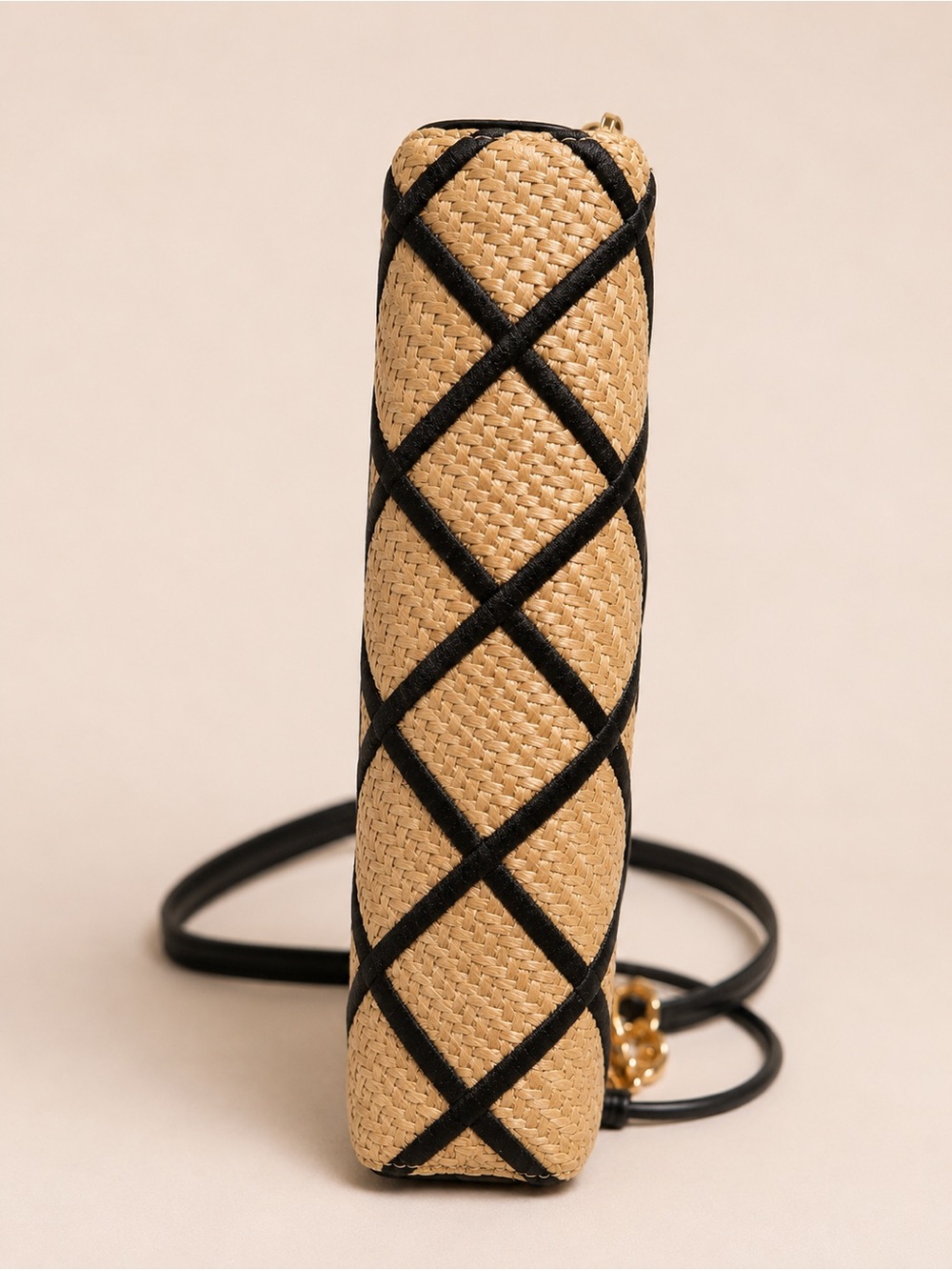 Anne Klein Straw Crossbody Bag with Black Trim and Gold Chain - Picture 4 of 6